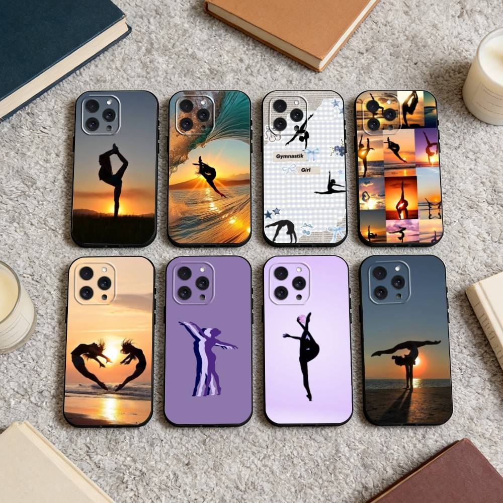 GYM Girl Gymnastic Phone Case For iPhone 17 16 15 14 13 12 Max Plus Silicone Black Cover