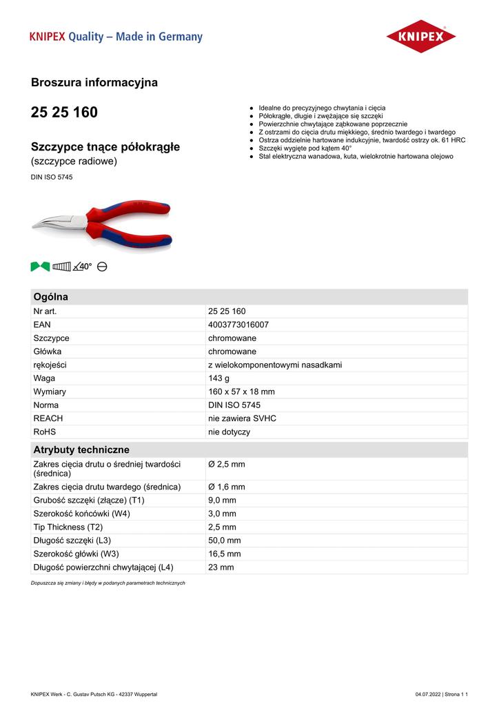 Half-Round Cutting Pliers 160Mm - Kn 25 25 160