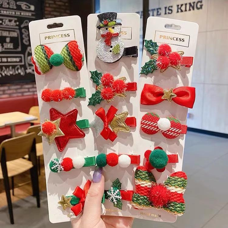Korean Christmas Hair Clip Set: Snowman & Tree Duckbill Clips for Kids & Women