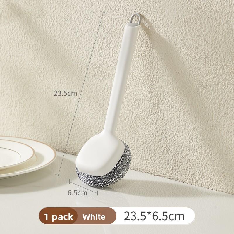 Removable Brush for Cleaning Pots and Pans, Household Dish Brush, Long-handled Stainless Steel Pot Brush, Steel Wire Ball