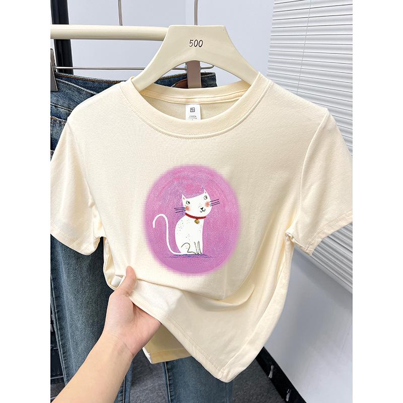 

Chic 2024 Women s Kitten Print Slim Fit Round Neck T-Shirt S