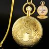 Classic Ornately Carved Golden Mechanical Pocket Watch Gold Pendant Gold Plated Dial Ladies Pendant Necklace Men's Watches Gifts