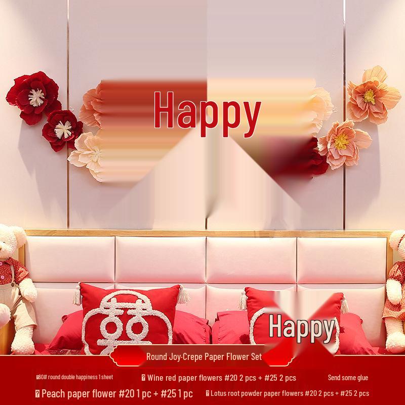 3D Crepe Paper Flower Lucky Character Decoration for Wedding, Bedroom, and Living Room. Crepe Flower Set with 60# Square Lucky