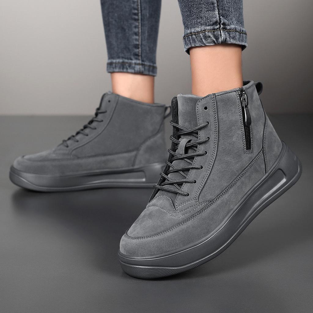 Couple high-top platform casual shoes autumn and winter new men's outdoor zipper short boots one-pedal lazy shoes