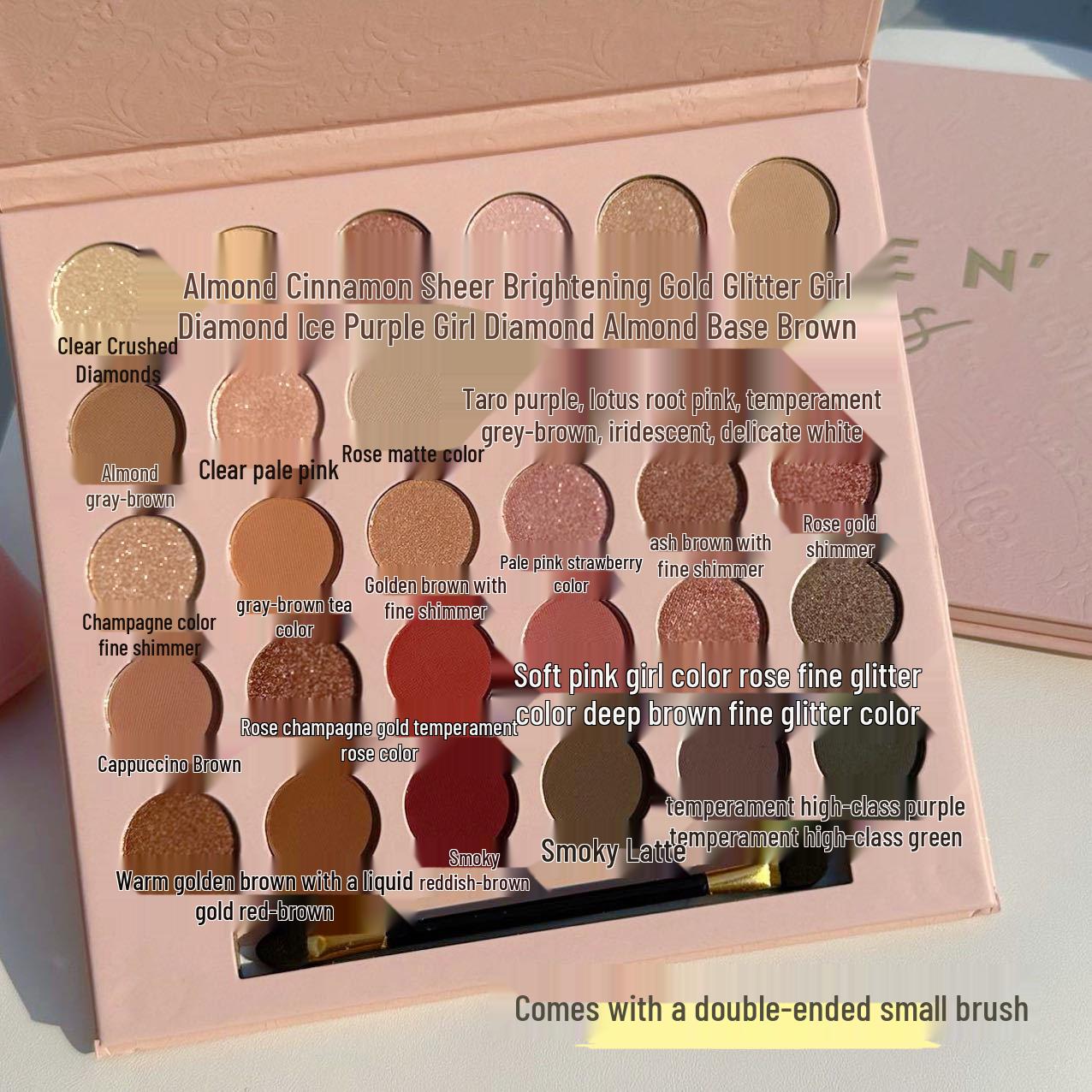 

Палетка теней для век 30 цветов Шампань Розе: Ежедневные Розовые, Коричневые, Землистые тона в Матовом, Мерцающем и Мелком глиттере