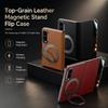 Para Samsung Galaxy Z Fold 8 / Fold 8 Ultra Capa Magnética de Couro Genuíno de Luxo Suporte com Anel Metálico Tampa Flip com Visor de Janela