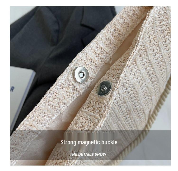 2025 Vielseitige Strandtasche aus Stroh im Pastoralstil: Damenhandtasche mit großem Fassungsvermögen und einzelnem Schulterriemen