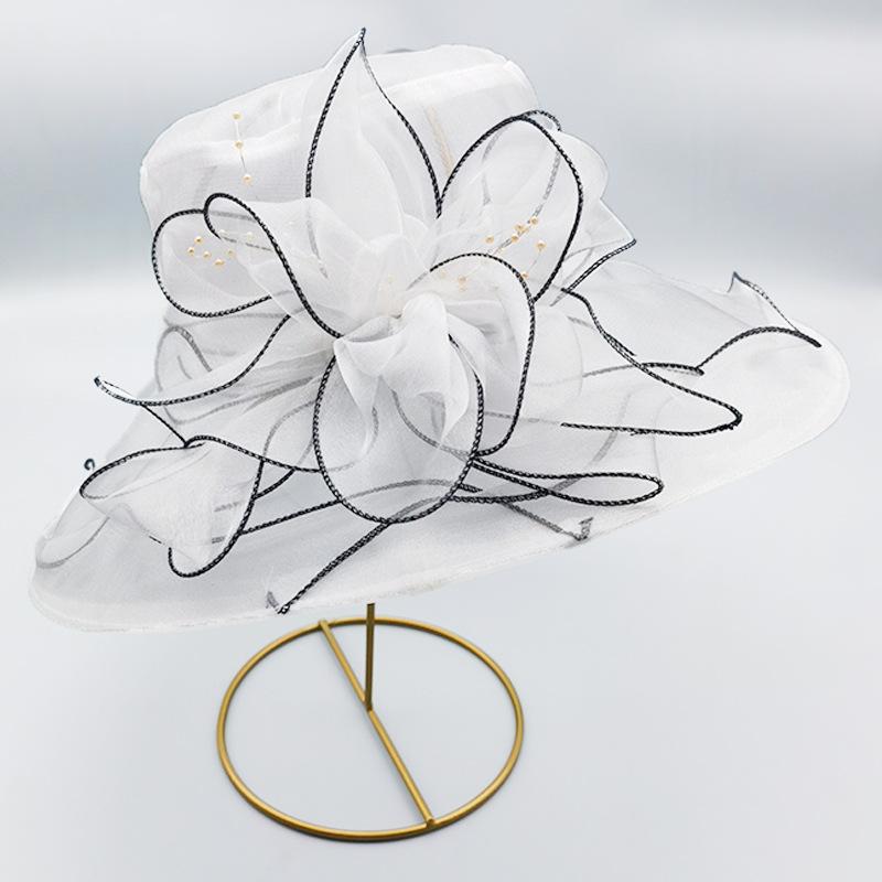 Summer female retro style organza fashion mesh shade big brim top hat seaside play beach hat