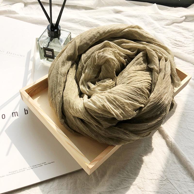Vintage Crinkle Cotton Linen Scarf for Men Women Solid Color Autumn Winter Warm Pashmina Fringed Edge Soft Shawls and Wraps