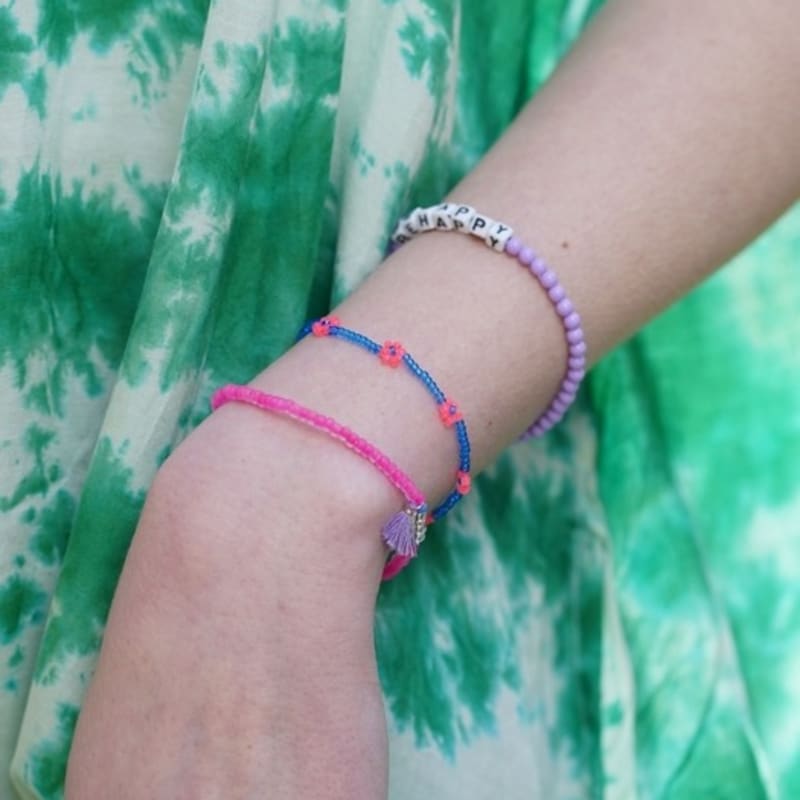 BONBEAU Flower Crush Neon Color Beads Bracelet Smile Charm Neon Color Flower Bead Bracelet