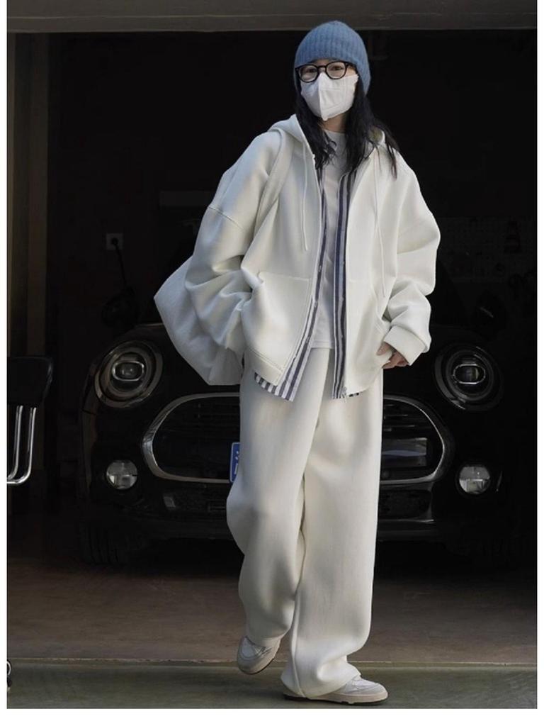 Women's 2025 Street Style Hoodie & Wide-Leg Pants, Autumn/Winter Thickened Casual Tracksuit Two-Piece Set