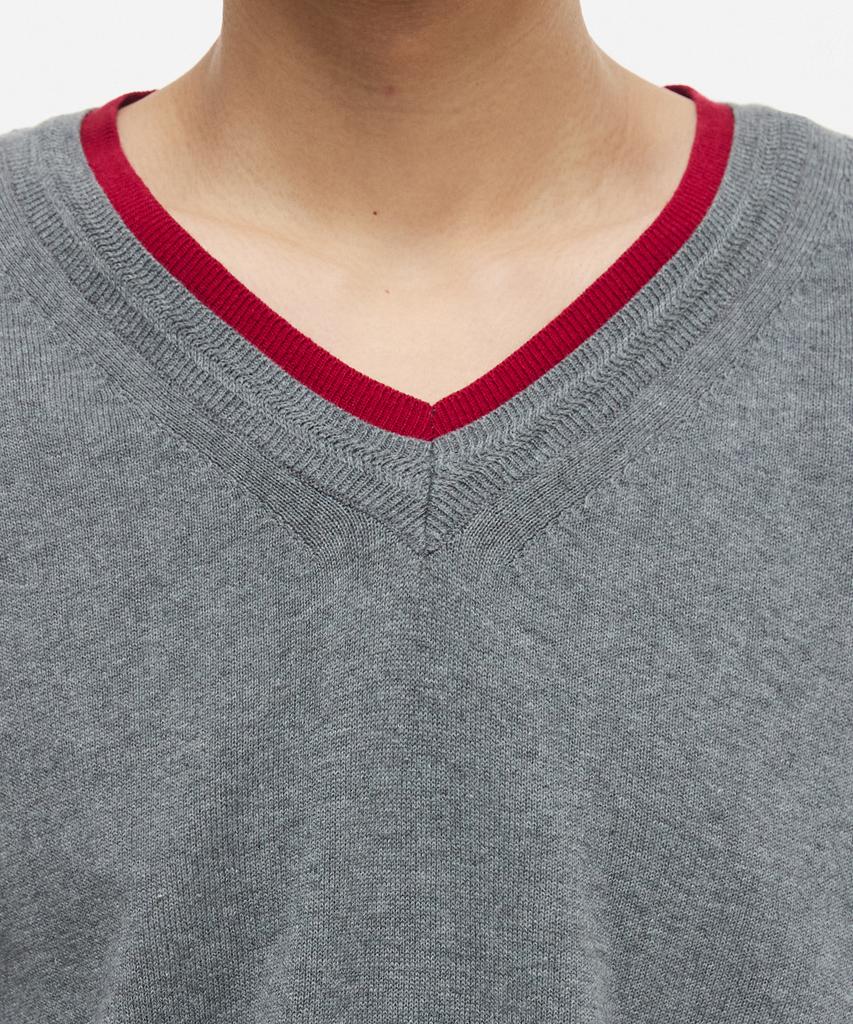 DNSR Washable V-Neck Layered Knit Gray