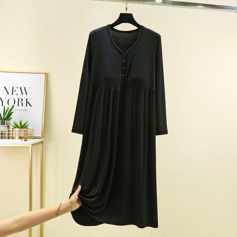 Women's Modal Long Sleeve Swing Dress with Chest Pads - Plus Size Casual for Spring, Summer, Autumn