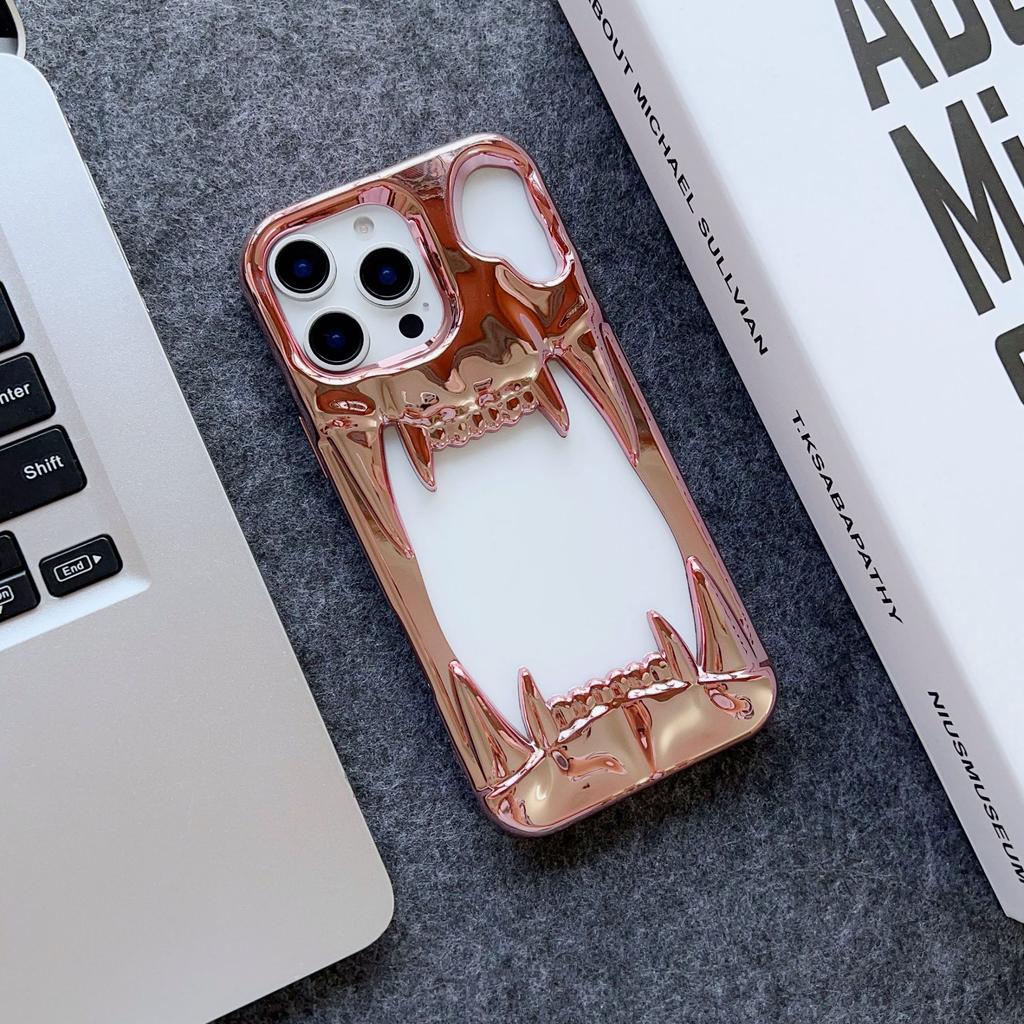 Electroplating hollow tiger tooth mobile phone case is suitable for Apple 16PROMAX trend 15/14/13 bone 12 heat dissipation 11
