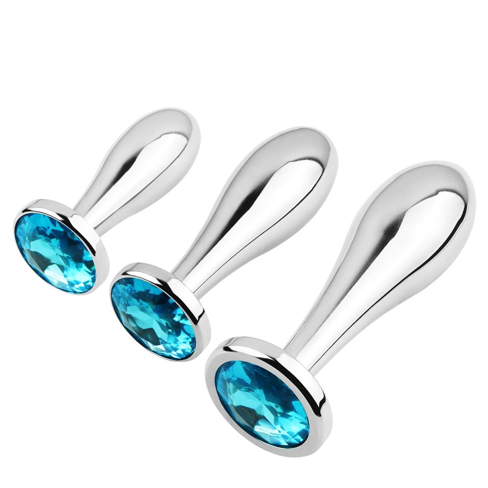 Metal Drop Anal Plug For Women Stainless Steel Three Sizes Jewel Base Butt Plug G-point Massage Adult Sex Toys Male/Famale Gay