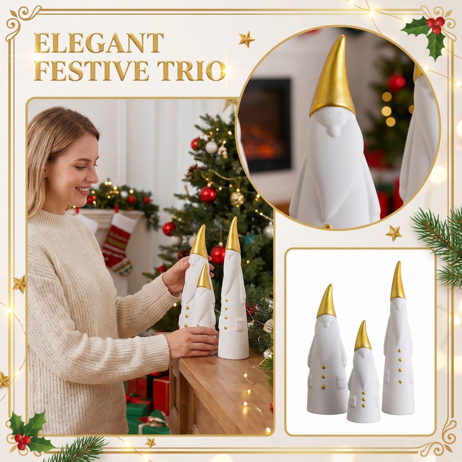

3PCS Creative Santa Claus Figurine Set Home Decoration Christmas Ornament Resin Sculpture for Indoor Display one size білий
