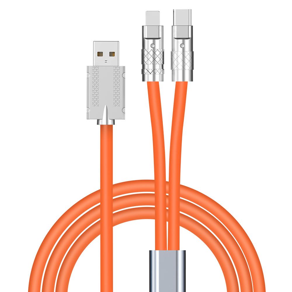 FONKEN 2 In 1 Type C 66W Liquid Silicone Fast Charging Cable For Samsung Xiaomi Zinc Alloy Lightning Charge Cable For iPone 14 Pro Max