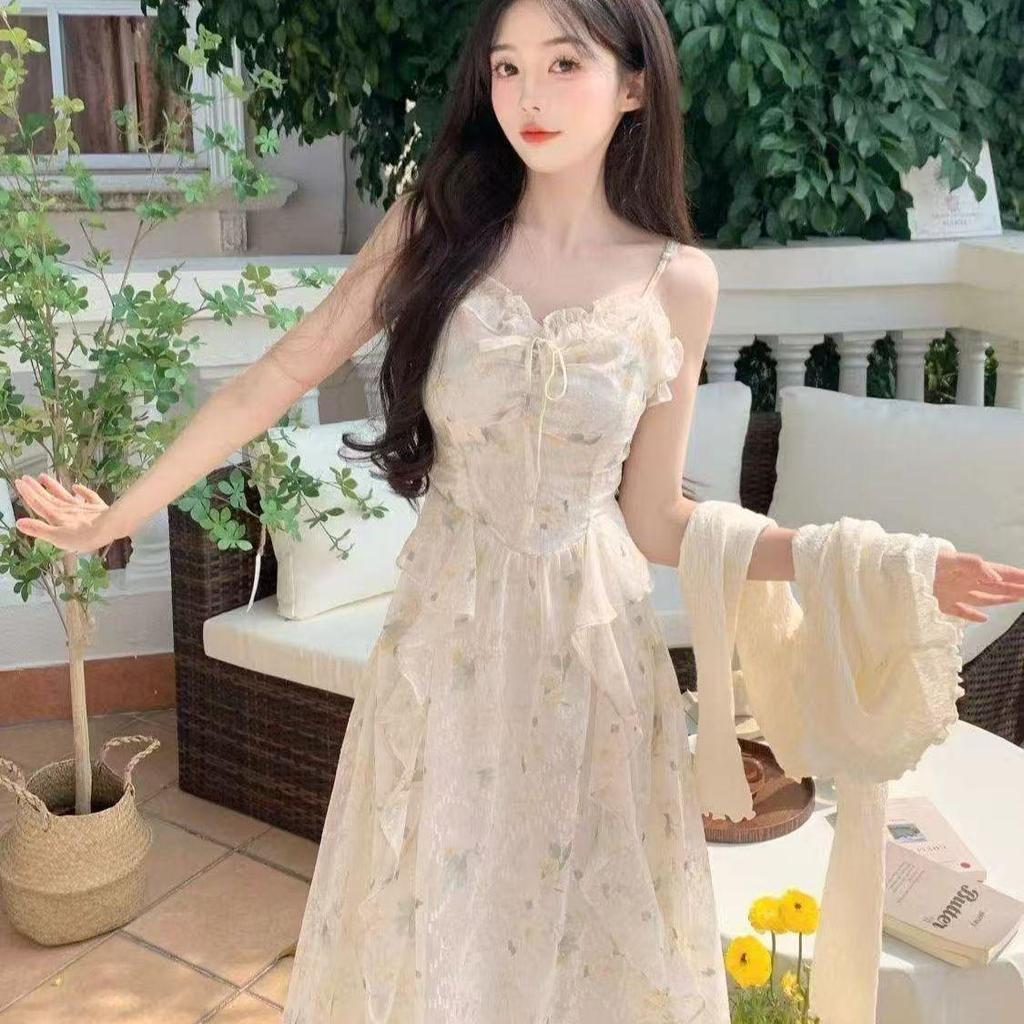 Chiffon Floral Camisole Dress & Cardigan Set - Fresh and Sweet Summer Style