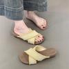 Soft leather version~ Flat bottom cross with cool slippers for women to wear seaside vacation leisure beach with skirt one-word slippers