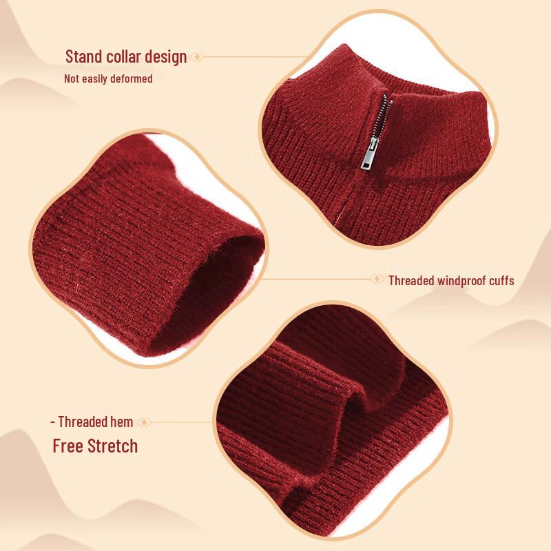 JEEP SPIRIT Men's Thickened Winter Red Knit Sweater