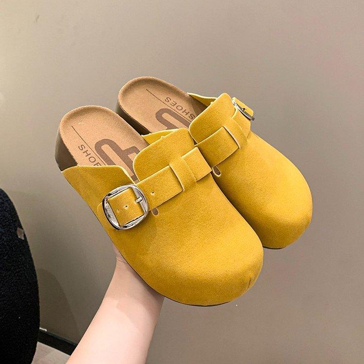 Yellow retro half slippers women's autumn new casual outer wear one-pedal lazy bag head slippers