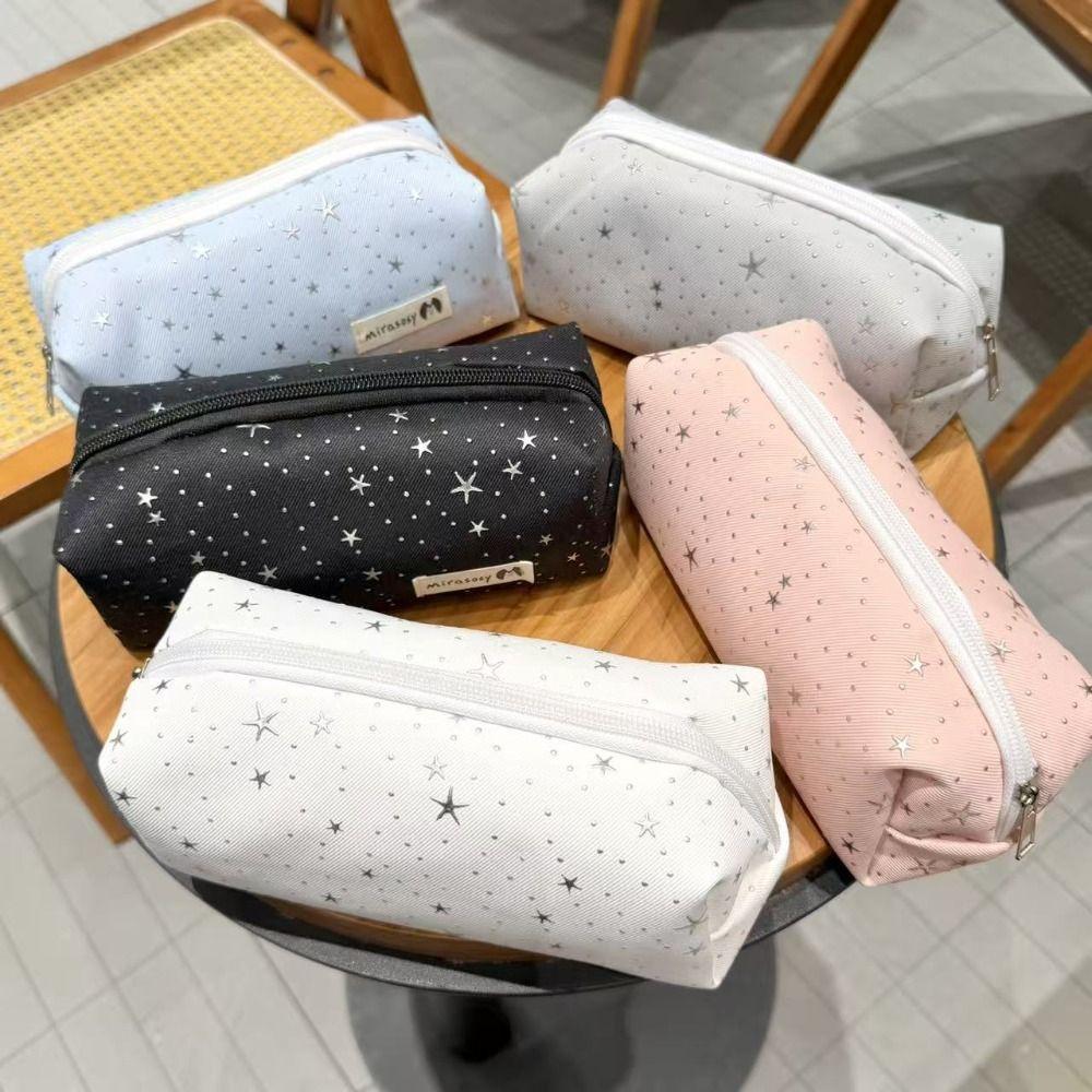 1pc Durable Star Polka Dot Pencil Case Large Capacity Portable Pencil Pouch Pen Bag School Office
