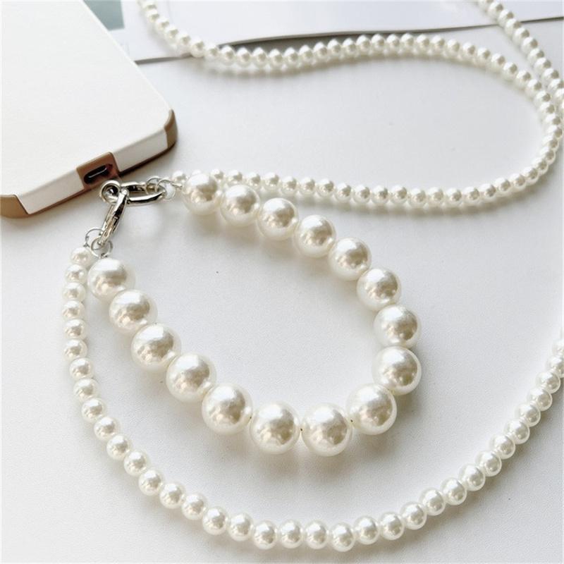 Women Korean Pearl Chain Mobile Phone Hanging Rope Handheld Shoulder Strap Detachable Back Crossbody Lanyard Anti Lost Pendant