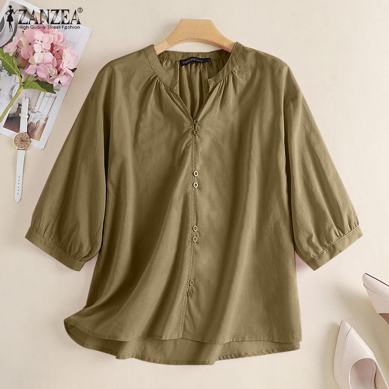 

ZANZEA Лето Повседневный V-образный вырез 3/4 Рукав Женская блузка