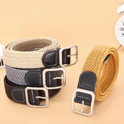 Unisex Student Braided Belt with Square Buckle - Elastic & Stylish