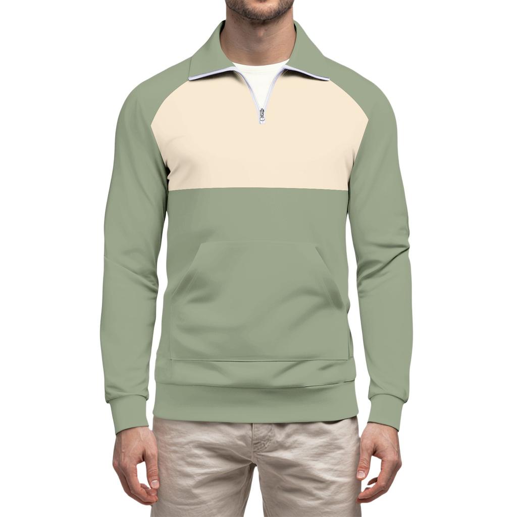 Men's Casual Long-Sleeved Collared Quarter-Zip Sweatshirt