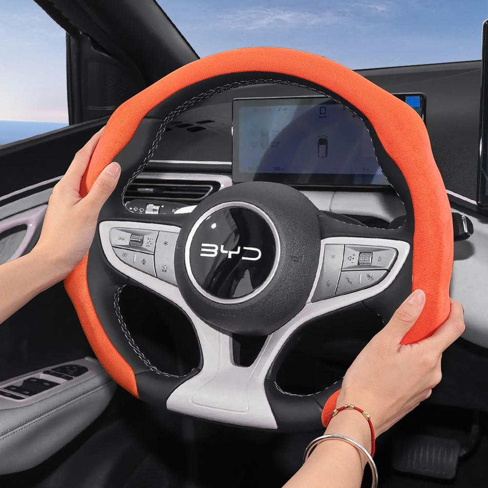Suitable for Byd Advanced Suede Snap-On Steering Wheel Cover Anti-Slip and Durable Song Yuan Plus Max Tang Han Atto 3 Seal Dolphin Seagull Sealion 7
