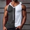 INCERUN Summer Men Sleeveless Stitching Sport Hooded Tank Tops