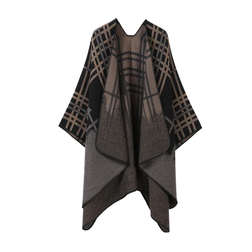 In-Stock Women's Double-Sided Tassel Shawl Cape - Classic Style, High-End, Warm, Perfect for Travel.