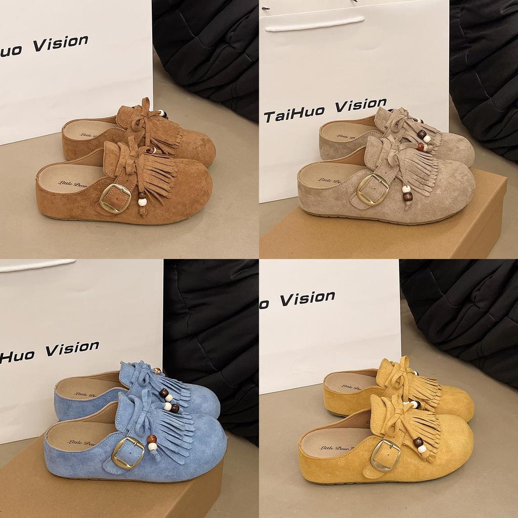 Frühlings Damen Weiche Sohle Offene Zehen Sandalen Mit Plüsch Wildleder Und Quaste Für Lässige Outdoor-Kleidung