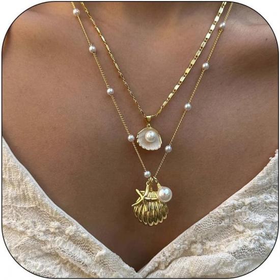 Dcfywl731 Starfish Seashell Necklace for Women Shell Pendant Accessories Chunky Gold Beach Jewelry Womens Fashion Accessories Summer Outfits for