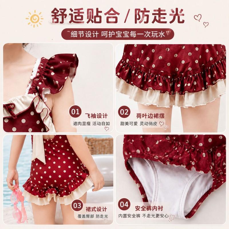 Mädchen Badeanzug Einteiler Vintage Polka Dot Süßer Stil Badebekleidung Strandurlaub