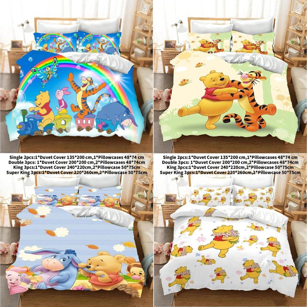 Set Biancheria da Letto per Bambini Winnie the Pooh in Flanella e Colori Vivaci per Decorazione Stanza Bambini