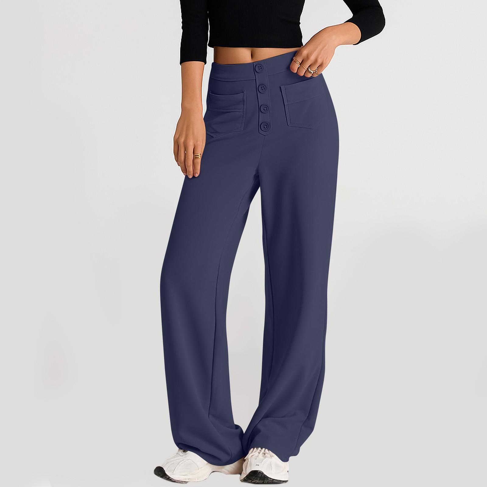 

Women s Fashionable Solid Color Straight Leg Pants With High Waist Button Pockets And Elastic Waist Casual Pants XXL