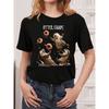 Otter Chaos Funny Bagel Fighting Sea Otters Pun Animal Love. Print T-shirt, Short Sleeve Crew Neck Casual Top for Summer & Spring, Women's Clothing