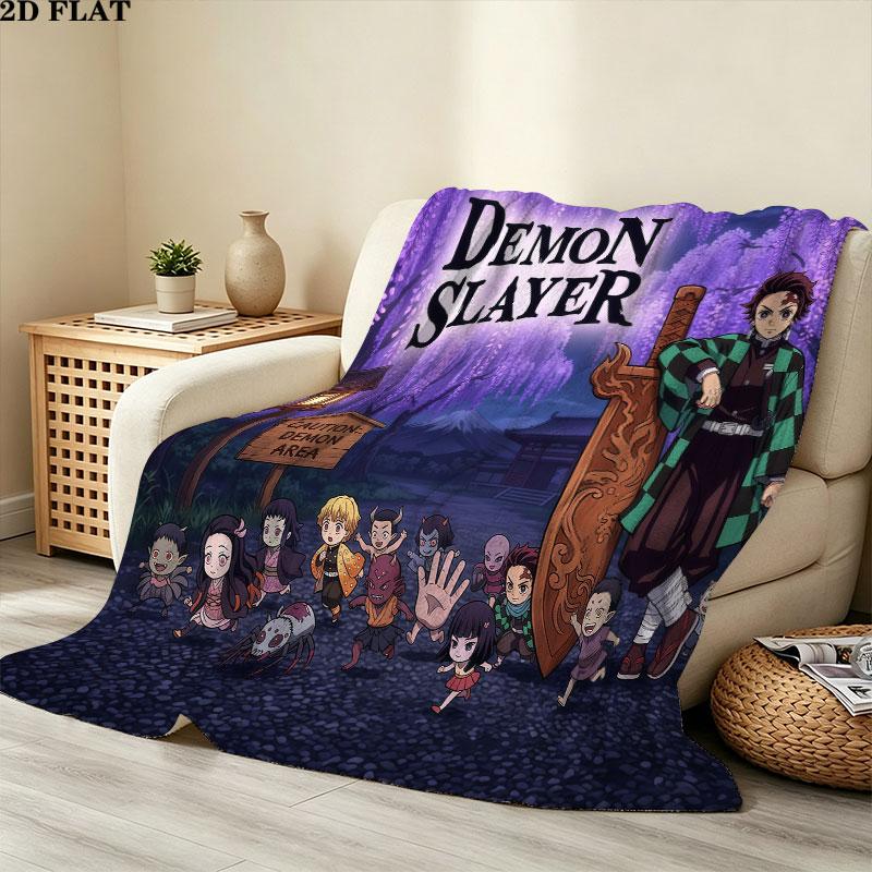 1PC Demon Slayer Patterned Flannel Blanket Suitable For All Seasons For Home Decor Warmth And Comfort Gifts Holiday Present
