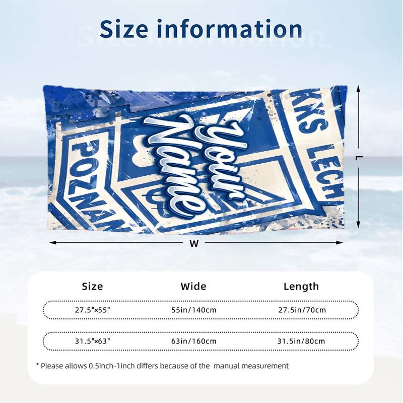 KKS Lech Poznan (1) Beach Towel Customizable Text Comfortable Pool Towels Stylish Beach Accessories Must Have Gifts for Both Men and Women