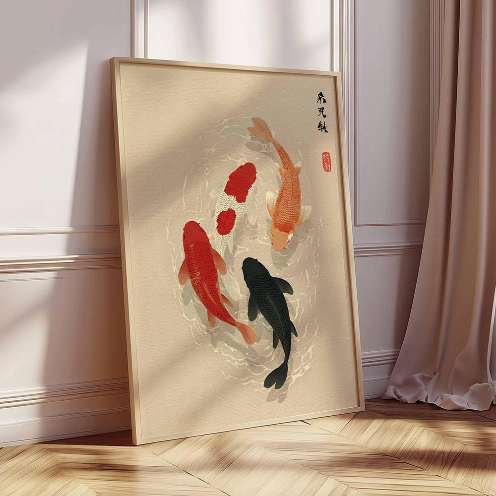 Japanese Koi Fish Poster Minimalist Asian Wall Art Zen Water Painting Japandi Decor Tranquil Pond Print Modern Oriental Murals