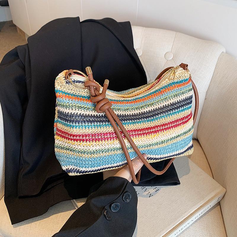 Fashionable Pvc Shoulder Bag With Artistic Design For Women Colorful Summer Handbag With Stitching