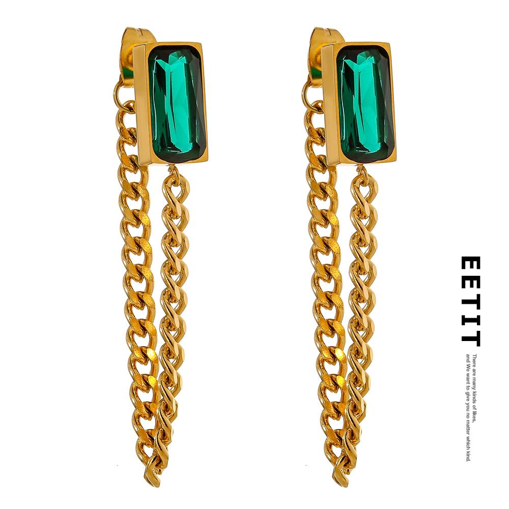 

Женские серьги-подвески Eetit с зелеными кристаллами и цепочкой из нержавеющей стали