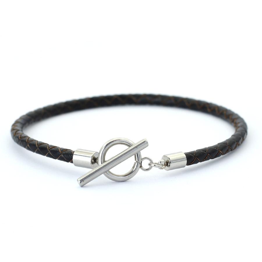Noter Men Leather Bracelet Stainless Steel OT Buckle Bangle Pulsera De Cuero Wrap Braslet Locomotive Hiphop Rock Braclet Pulsera