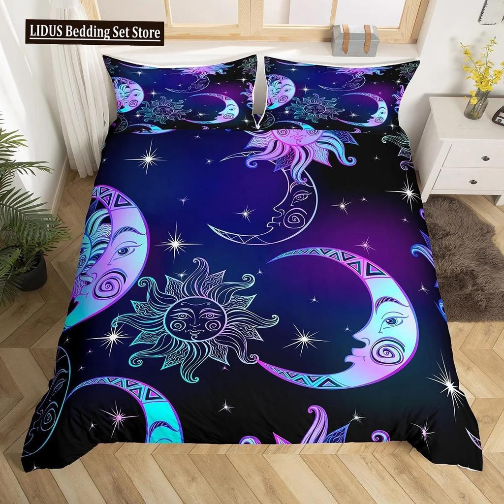 Zestaw poszwy na kołdrę Złote Słońce i Księżyc Boho Tajemniczy Kolor Dekoracja Domu Zestaw Pościeli Dorośli Prezenty Z Zamkiem Błyskawicznym Dekoracyjny Pokrowiec na Kołdrę