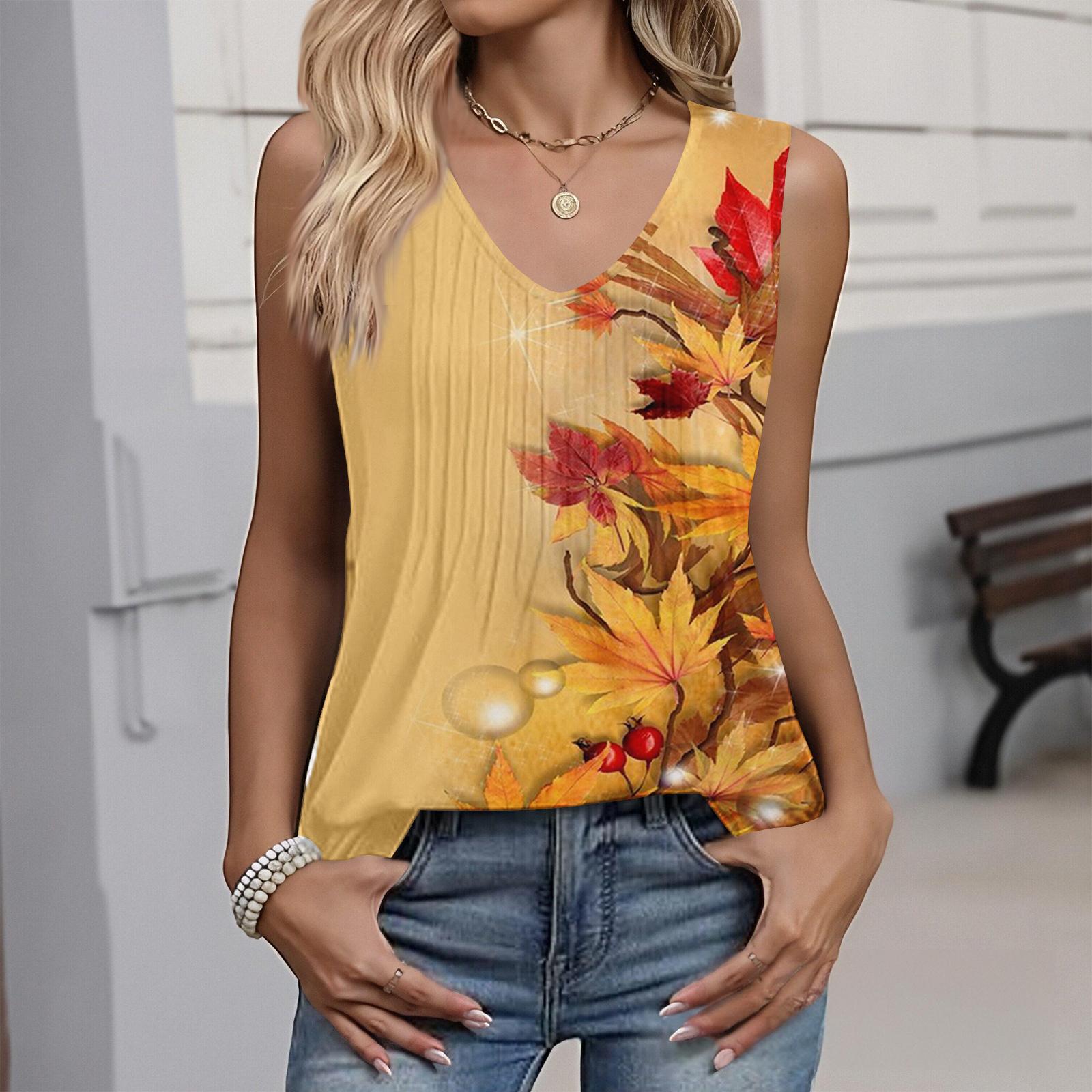 Womens Spring Tops Sleeveless Floral Print Blouse Summer Shirts for Women Casual Loose Fit Summer Tops Dressy Casual XXL оранжевый
