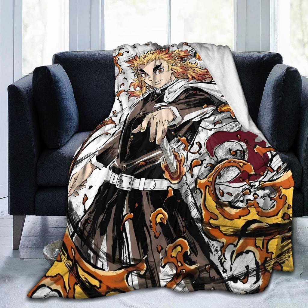 Demons Rengoku Kyoujurou Slayers Flannel Throw Blankets Flame Hashira Throws Knitted Blanket Outdoor Lightweight Thin Portable