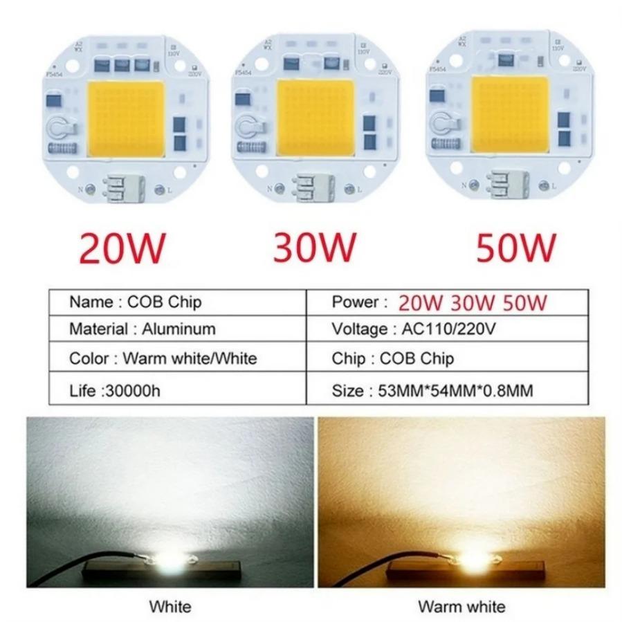 LED Chip COB Lamp 20W 30W 50W AC 220V 100V IP65 Smart IC No Need Driver DIY Flood Light Led Bulb Spotlight Outdoor Lamp Bead