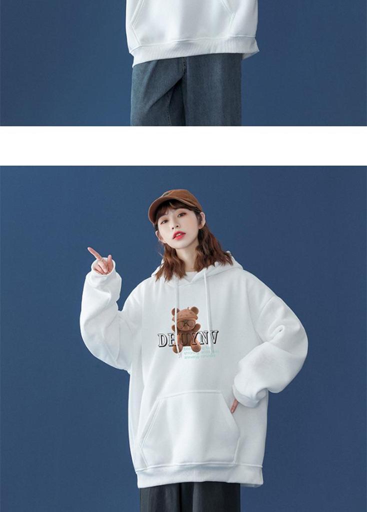 Women's 2026 Winter Printed Velvet Hoodie - Korean Style Loose Fit for Spring and Autumn
